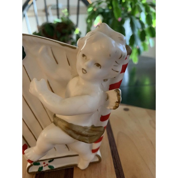 Vintage Inarco ceramic Christmas Cherub playing a harp vase - Picture 7 of 9